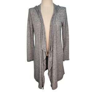 Carve Designs Grey Hooded Open Front Waterfall Jersey Knit Cardigan Womens M